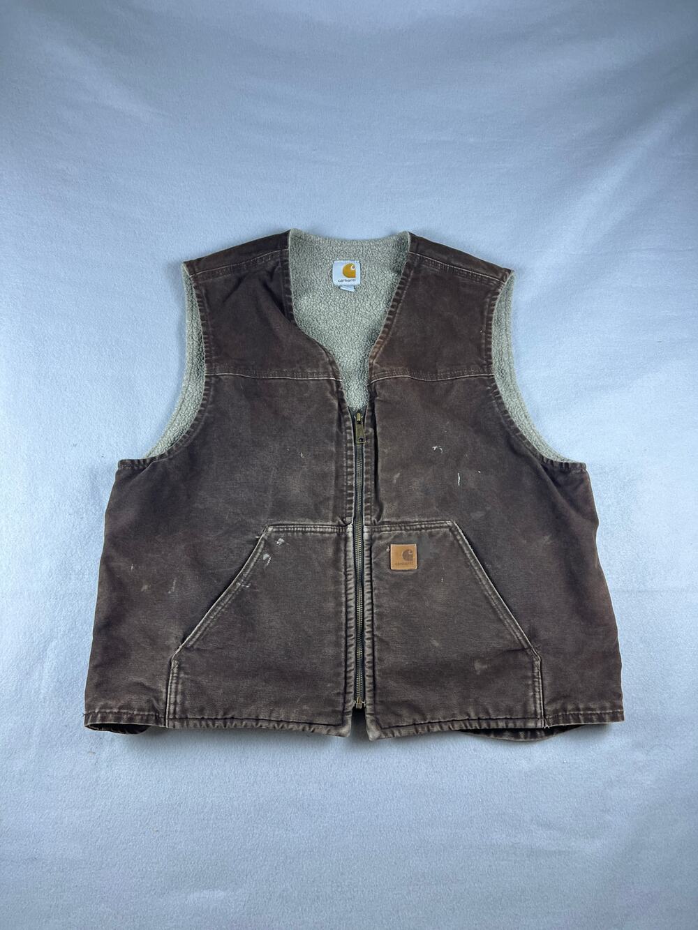 Carhartt V33 DKB Sherpa Lined Mock Neck Work Vest Men's XL Dark Brown Canvas